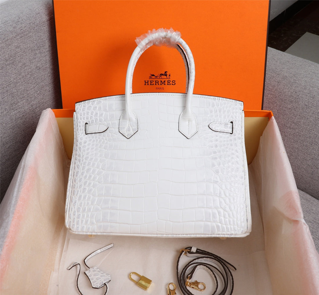 HM Birkin Bag 30 White Crocodile Embossed Calfskin