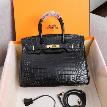 HM Birkin Bag 30 Black Crocodile Embossed Calfskin