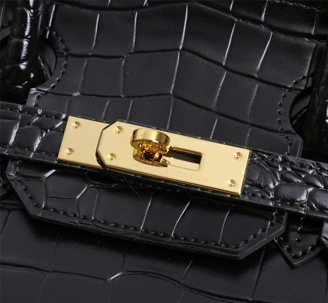 HM Birkin Bag 30 Black Crocodile Embossed Calfskin