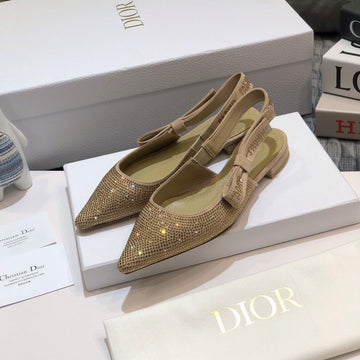 Jadior Slingback Flat Beige Full Diamond Crystal And Seude