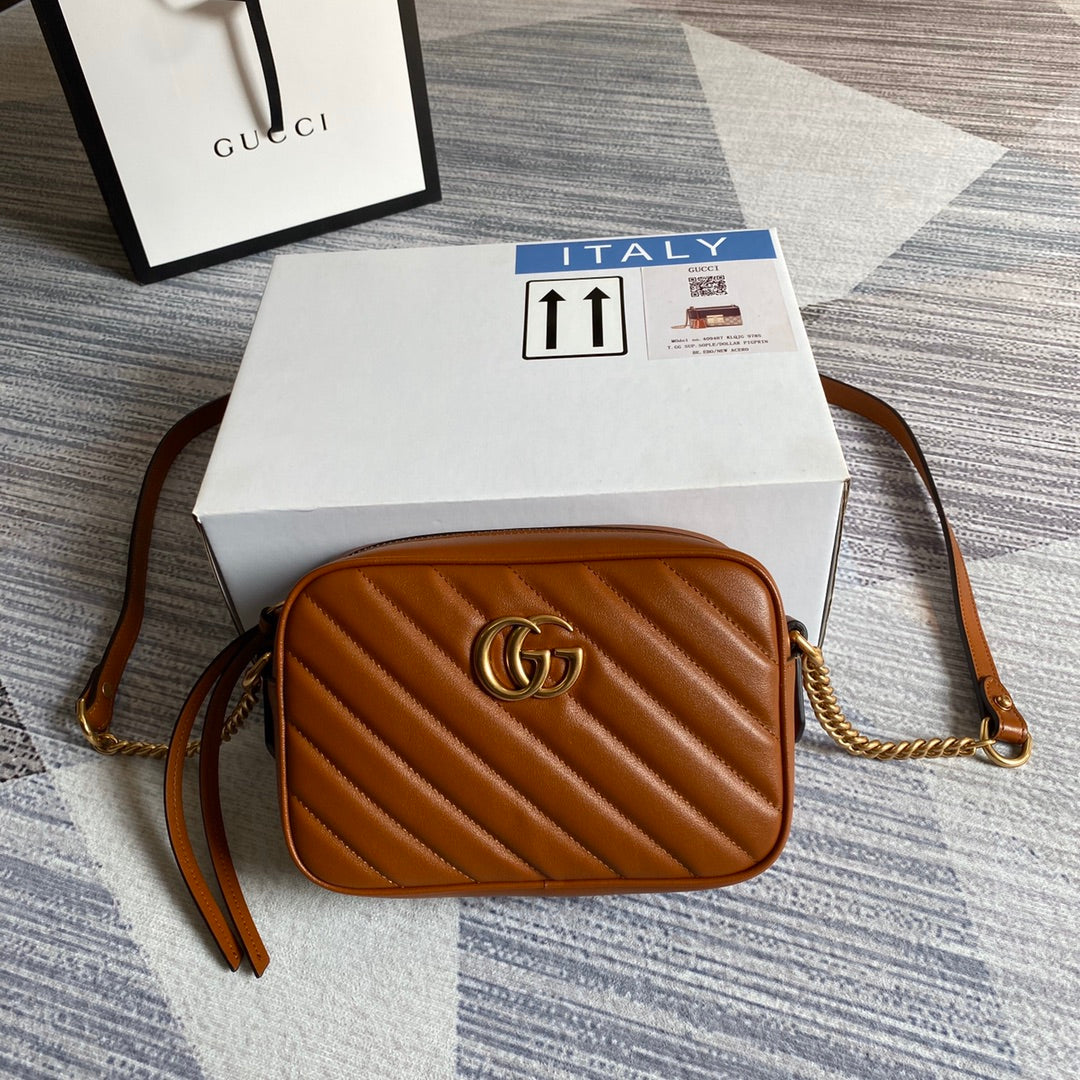 GG Marmont Mini 18CM Zip Top Brown Calfskin Gold Hardware