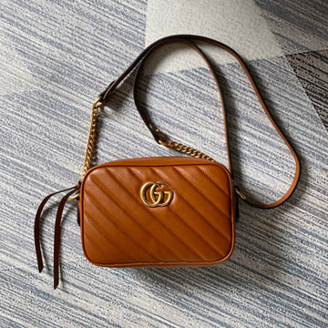 GG Marmont Mini 18CM Zip Top Brown Calfskin Gold Hardware