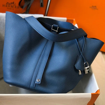 Picotin Lock Blue Togo Leather Silver Hardware