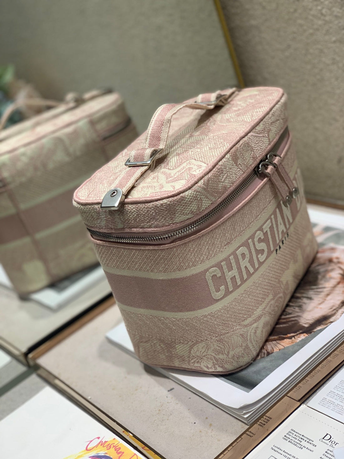 Crossbody Mini 18 Vanity Case In Peach Pink Monogram Oblique Jacquard
