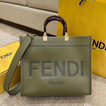 Shine Large 35 Tote In Olive Green Calfskin