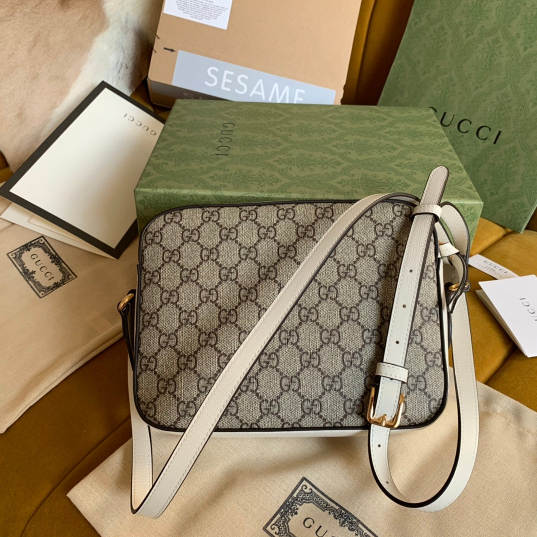 Horsebit 1955 Handbag 22 Brown Canvas And White Calfskin