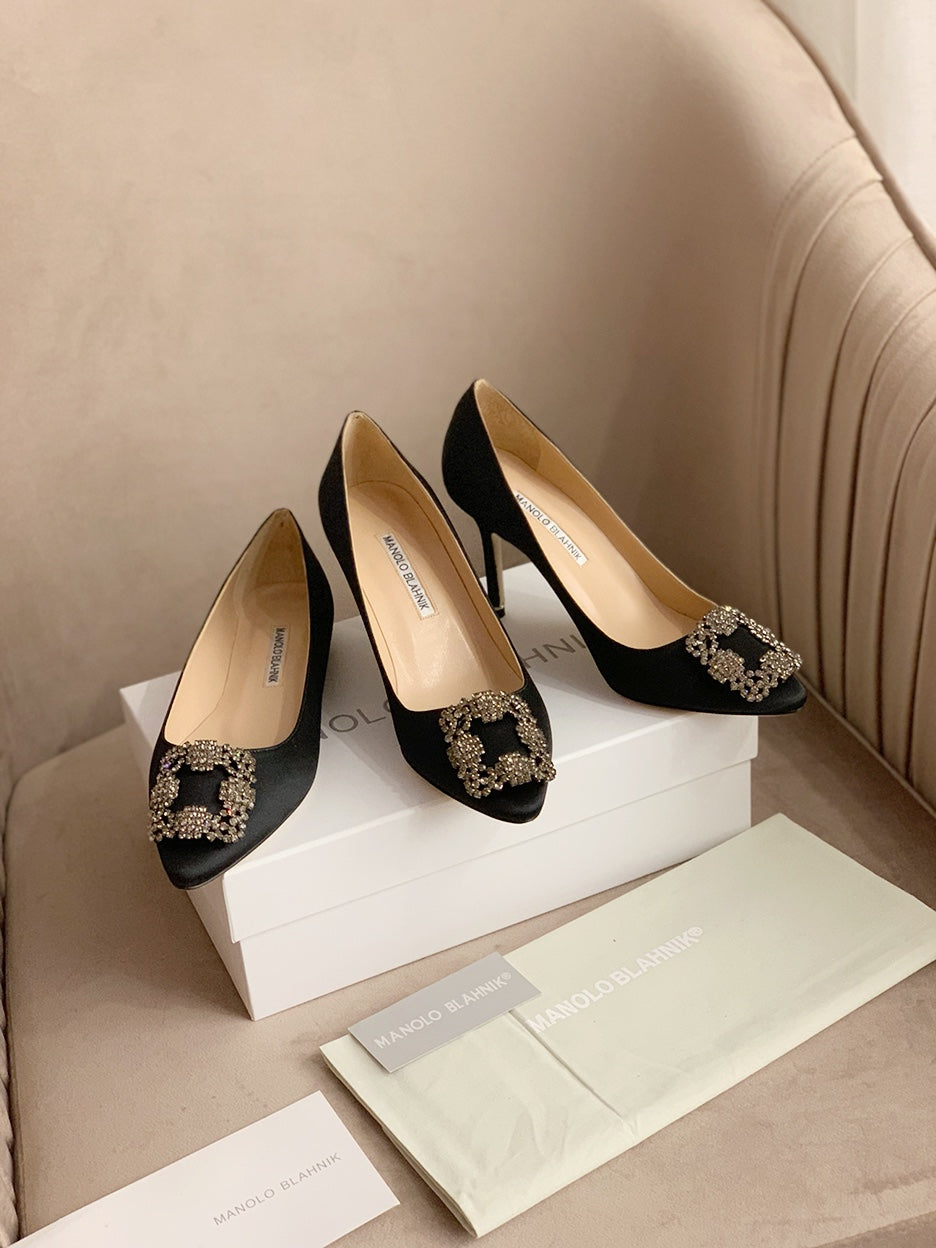 Hangisi Black Satin Crystal Embellished Pumps 156288