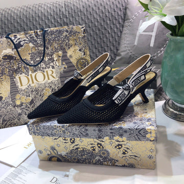 Jadior Slingback Pumps 65 Full Transparent Mesh Black Embroidered Cotton