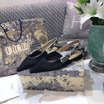 Jadior Slingback Flat Full Transparent Mesh Black Embroidered Cotton