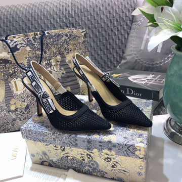 Jadior Slingback Pumps 95 Full Transparent Mesh Black Embroidered Cotton