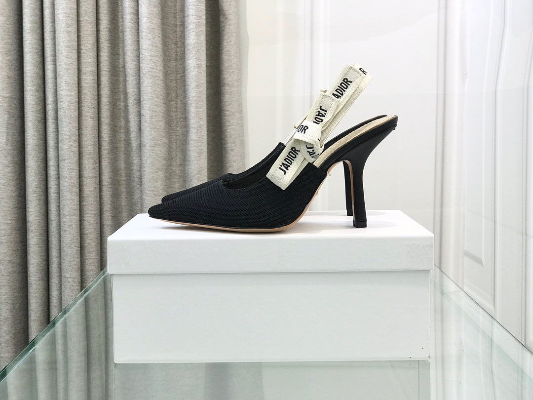 CD Slingback Pumps 95 Black Embroidered Cotton