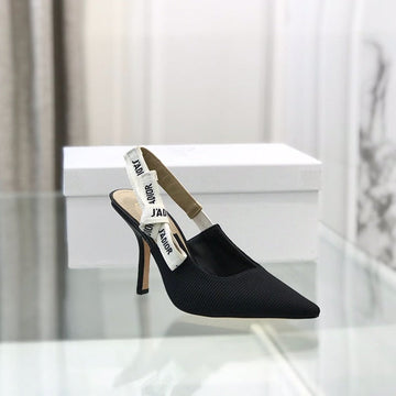 CD Slingback Pumps 95 Black Embroidered Cotton
