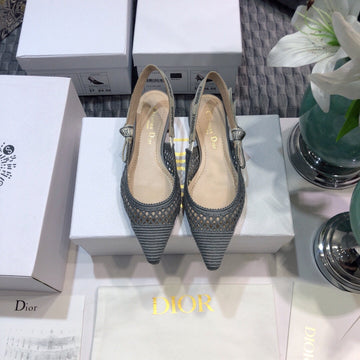 Jadior Slingback Flat Transparent Mesh Grey Embroidered Cotton