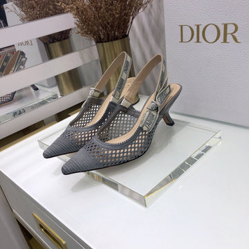 Jadior Slingback Pumps 65 Transparent Mesh Grey Embroidered Cotton