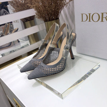 Jadior Slingback Pumps 95 Transparent Mesh Grey Embroidered Cotton