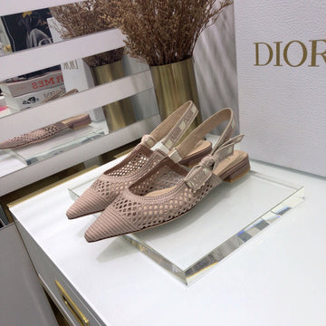 Jadior Slingback Flat Transparent Mesh Rose Canelle Embroidered Cotton
