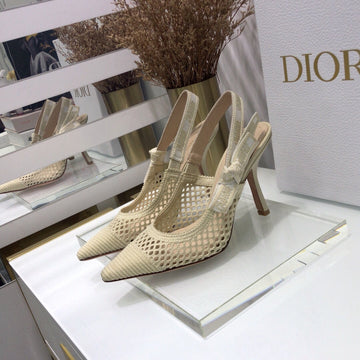 Jadior Slingback Pumps 95 Transparent Mesh Beige Embroidered Cotton