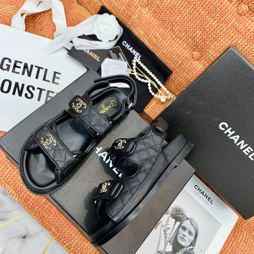 CC Dad Sandals Black Grained Calfskin