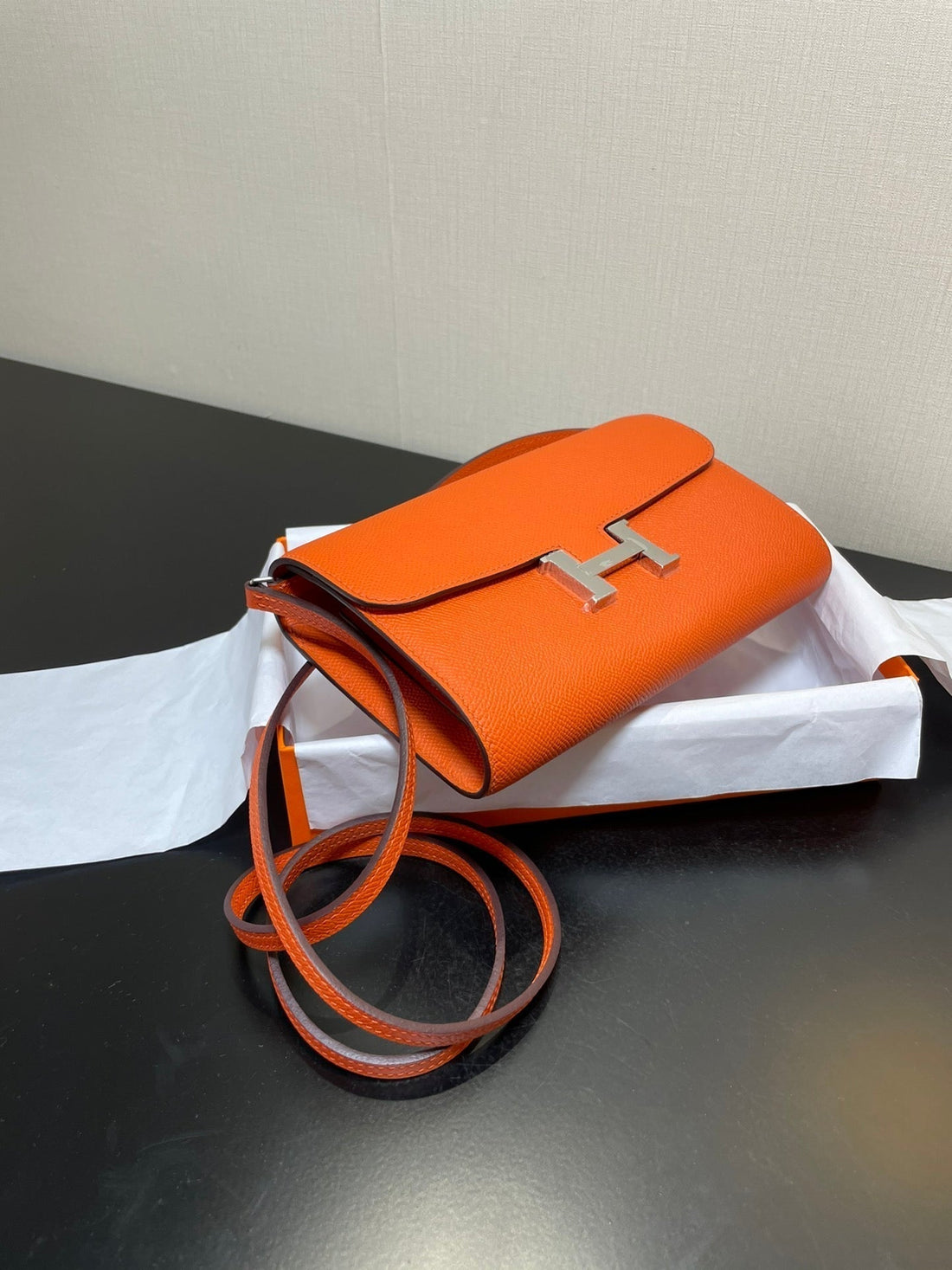 Constance To Go 20.5 Orange Epsom Silver Hardware