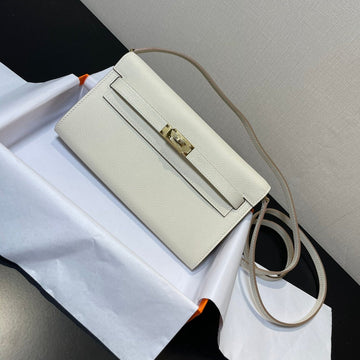 Kelly To Go Wallet 20.5 White Epsom Gold Hardware