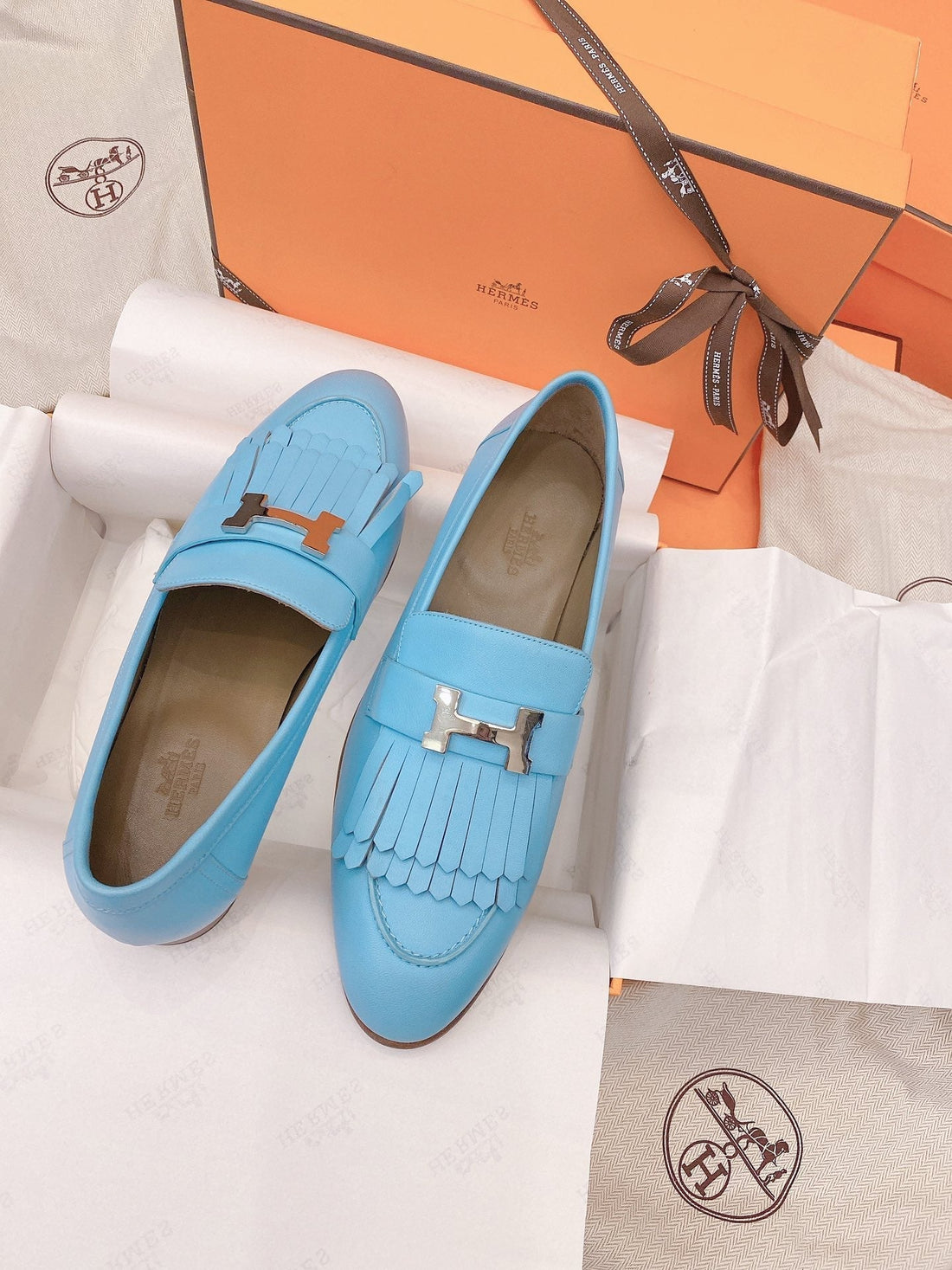 Hm Mocassins Royal Loafers Sky Blue Goat Leather 348018