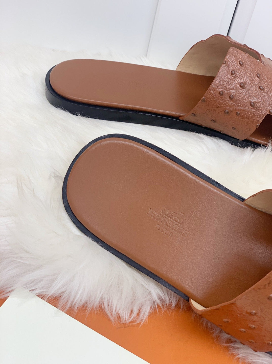 Hm Izmir Sandal Gold Ostrich Embossed Calfskin