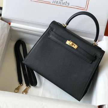 HM Kelly 32CM Black Epsom Leather Gold Hardware