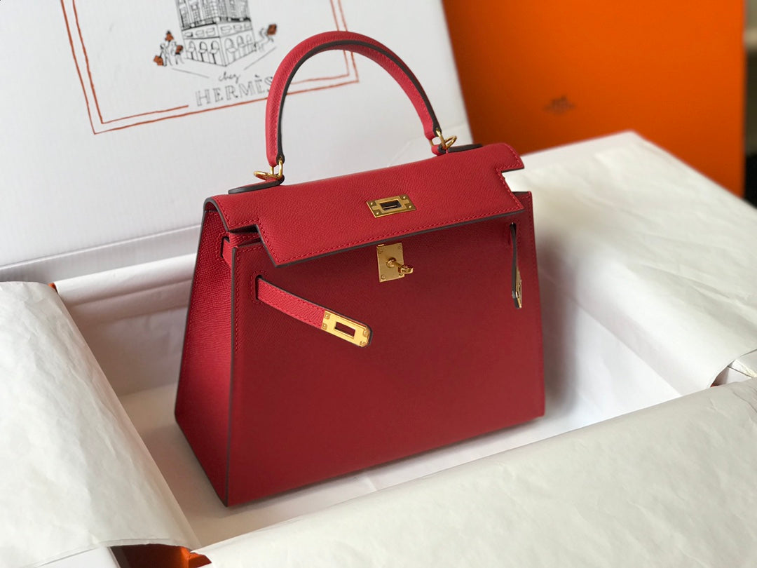HM Kelly 32CM Bag In Berry Togo Gold Hardware