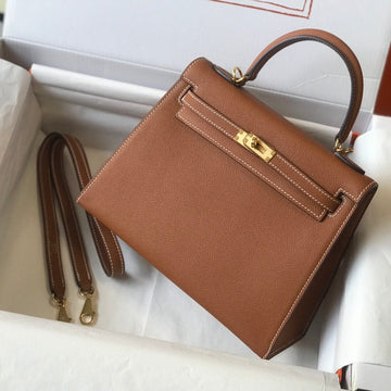 HM Kelly 32CM Dark Brown Epsom Leather Gold Hardware
