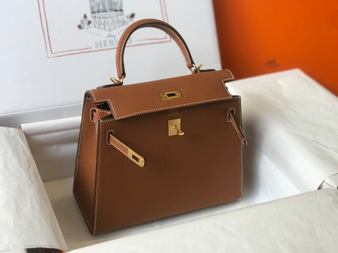 HM Kelly 32CM Dark Brown Epsom Leather Gold Hardware