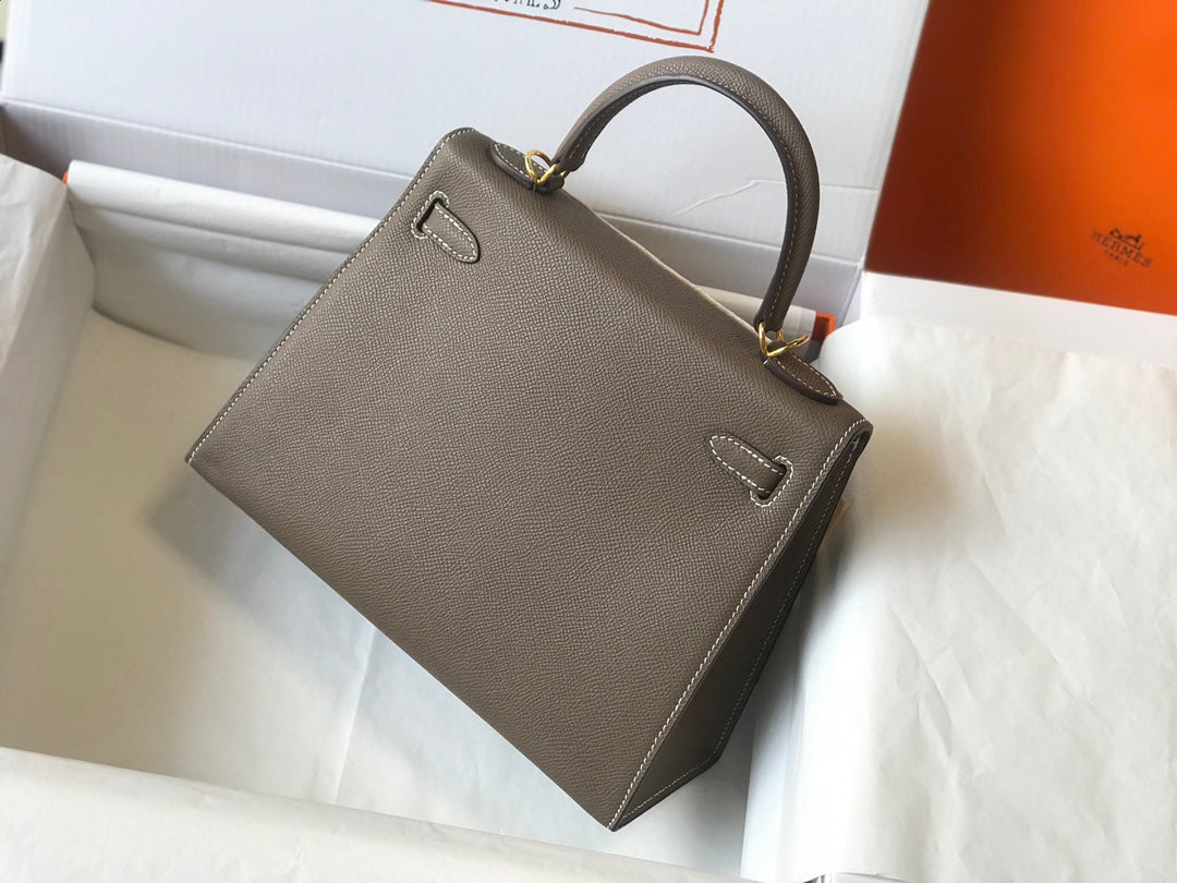 HM Kelly 32CM Etain Epsom Leather Gold Hardware