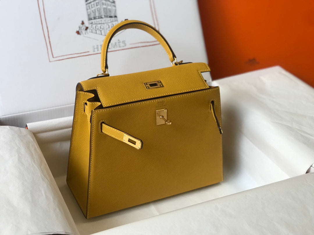 HM Kelly 32CM Bag In Yellow Togo Gold Hardware