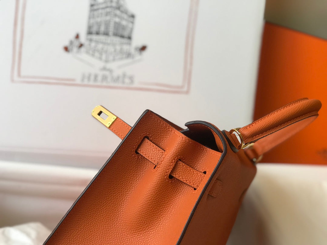 HM Kelly 32CM Orange Epsom Leather Gold Hardware