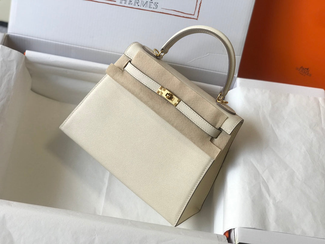 HM Kelly 32CM White Epsom Leather Gold Hardware