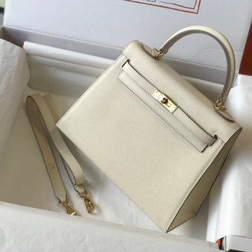 HM Kelly 32CM White Epsom Leather Gold Hardware