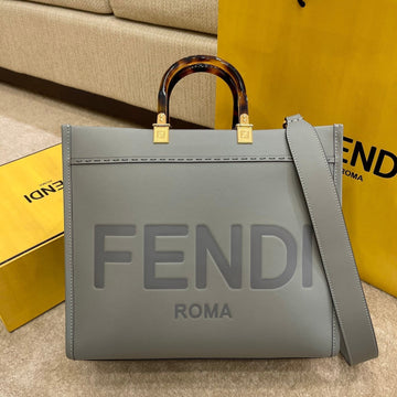 Shine Large 35 Tote In Shadow Grey Calfskin