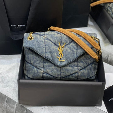 Loulou Puffer Small 29CM Rodeo Blue Suede Denim