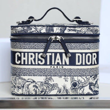 Dior 2025 Diortravel Vanity Bag 24CM Blue Mix White Canvas