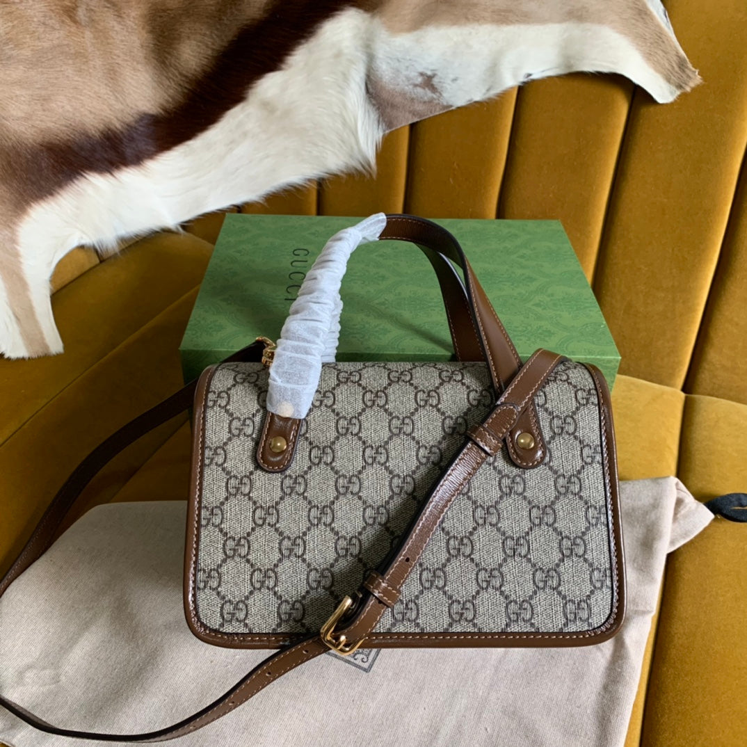 GG Horsebit 1955 Mini 23 Bag In Beige Canvas And Brown Calfskin