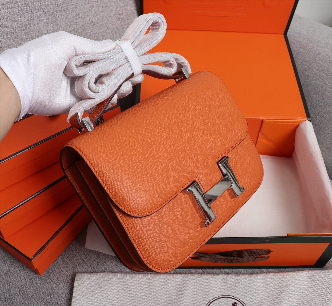 HM Constance Bags 19 Orange Epsom Silver Hardware