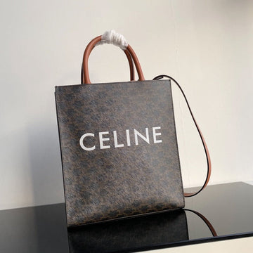 Small Vertical Cabas 28CM Black Triomphe Canvas Tan Calfskin