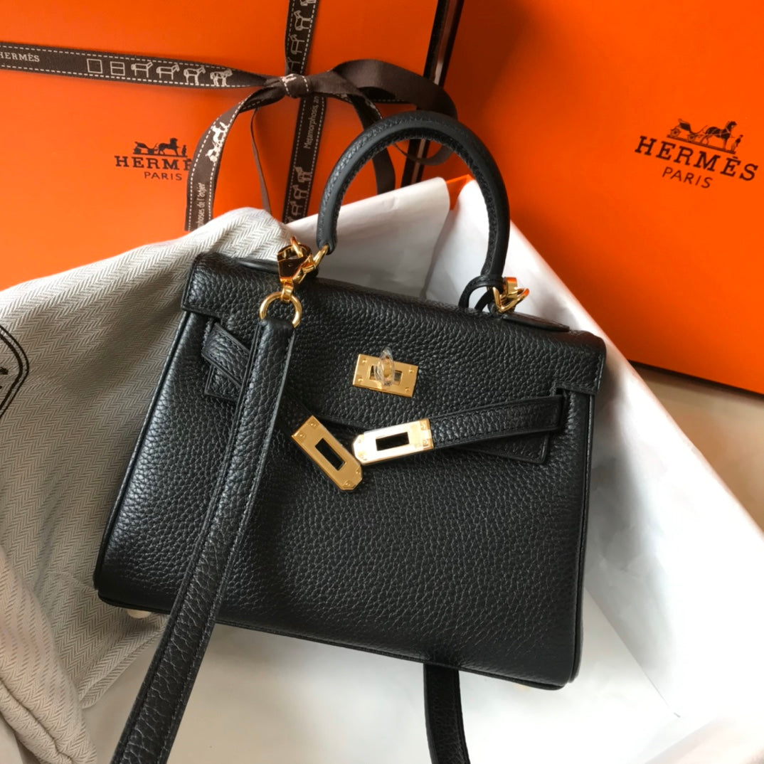 HM Mini Kelly 20CM Black Togo Leather Gold Hardware