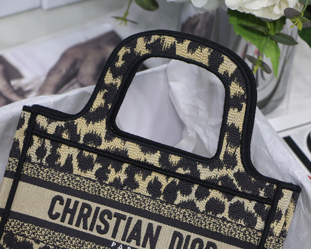 CD Mini Book Tote 23CM Leopard Embroidery Canvas