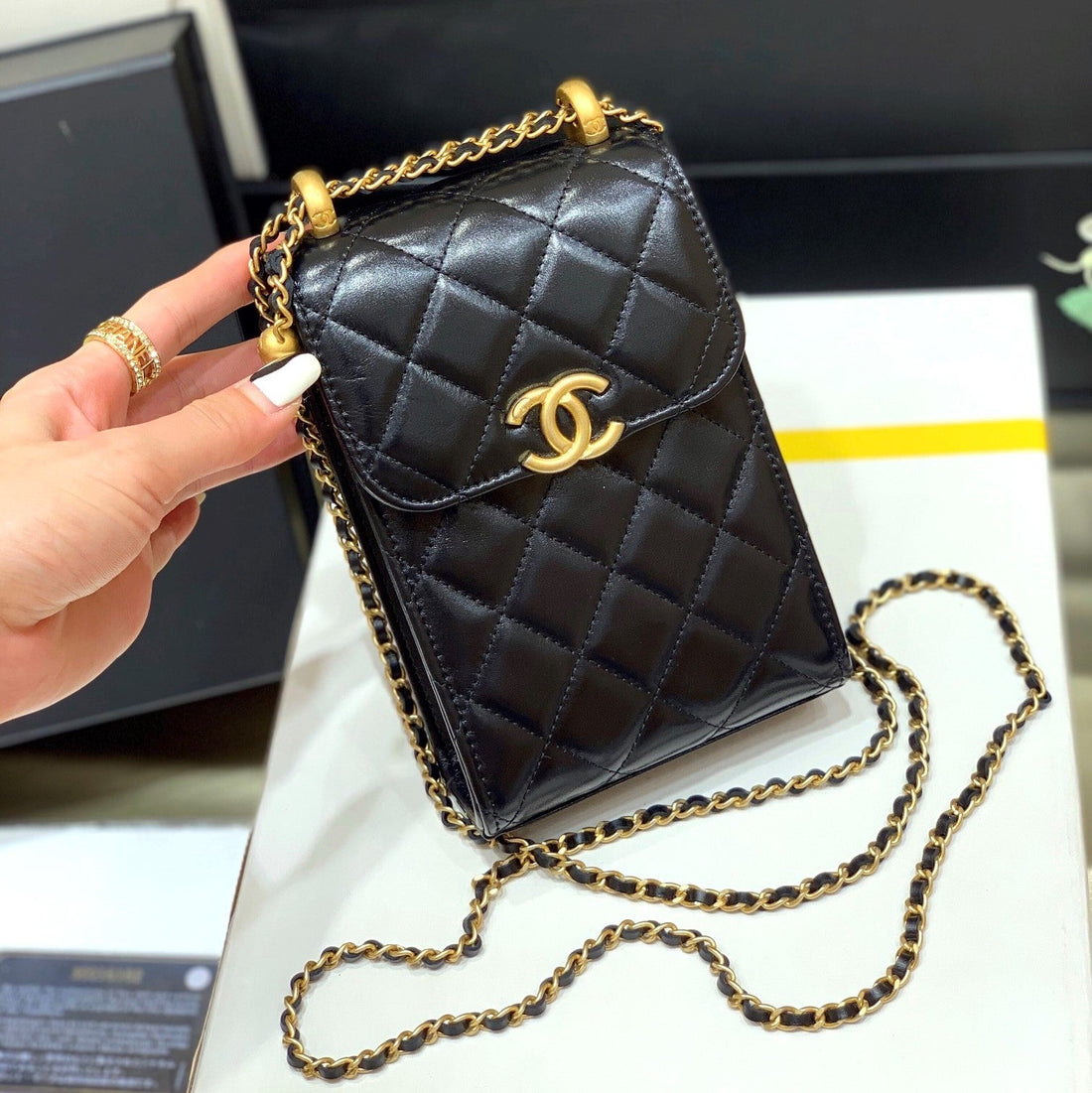 CC 21S Phone Bag Black Lambskin Ghw