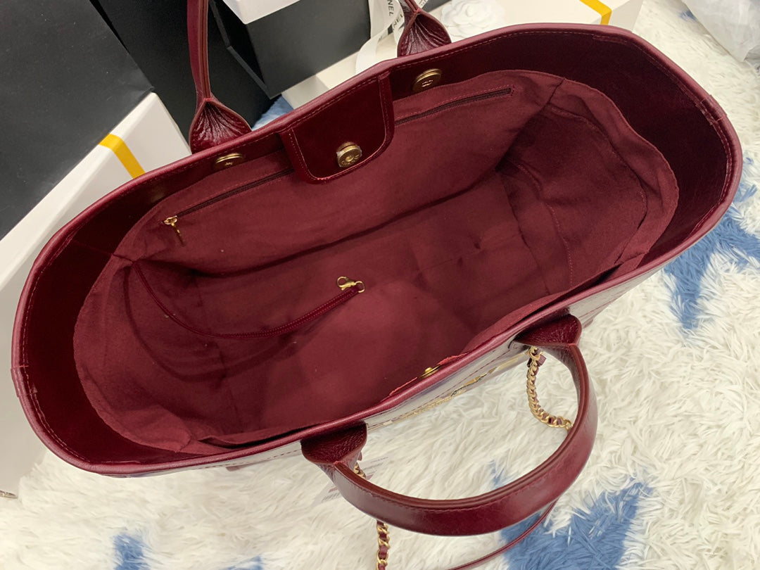 CC Shopping Bag 40CM Burgundy Calfskin Gold Hardware