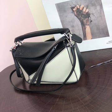 Loe Mini 18 Puzzle Bag In White Mix Black Calfskin