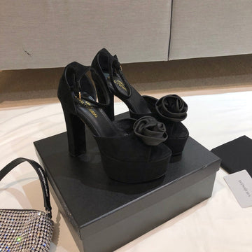 Sl Ivy Floral 135 Platform Sandal Black Suede