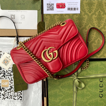 GG Marmont 26CM Red Calfskin Gold Hardware