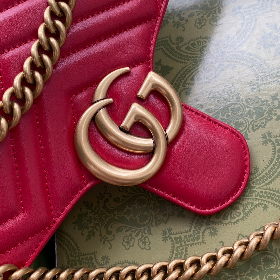 GG Marmont 26CM Red Calfskin Gold Hardware