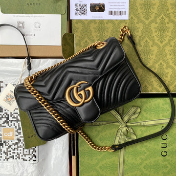 GG Marmont 26CM Black Calfskin Gold Hardware